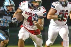 Springstead High’s Connor McCazzio, who had the game clinching 50 yard touchdown run, finds running room on this play Friday night versus home team Nature Coast. 9/8/23 Photo by Joe DiCristofalo.