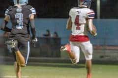 Nature Coast, 3, Carlos Rodriquez gave chase but couldn’t catch Springstead’s, 4, Connor McCazzio as he scores a 50 yard TD. Photo by Joe DiCristofalo 9/8/23.