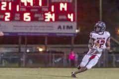 The scoreboard tells the tale as Springstead’s, 12, Cordarious Owens returns an intercepted pass to clinch the hard fought game for the Eagle’s at Nature Coast. Photo by Joe DiCristofalo.