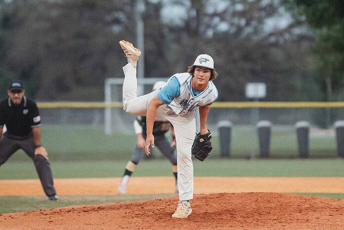 Nature Coast's Raymond Groetsch pitches against Cypress Creek. [Photo by Cynthia Leota]