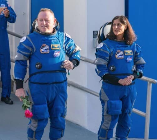 NASA astronauts Butch Wilmore and Sunita “Suni” Williams head to the pad for May 6th’s Starliner launch attempt. [Photo: Mark Stone/FMN]