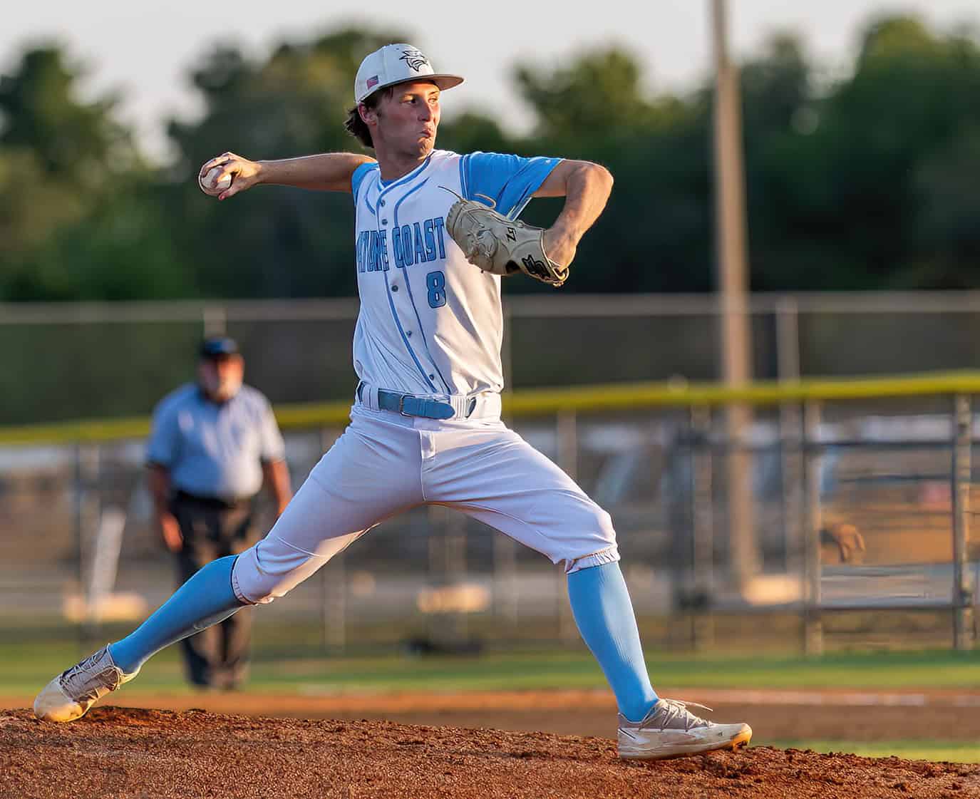 Nature Coast Tech’s, 8, Sean Keegan opened on the mound for the home team in the FHSAA 4A Regional semifinal game versus Hernando High. Photo by [Joseph Dicristofalo]
