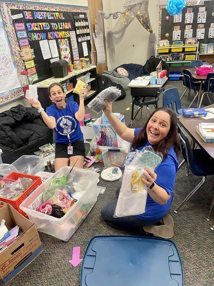 Mrs. Brown and Mrs. Helm with their supplies at Brooksville Elementary. [Courtesy photo]
