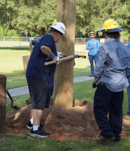 WREC installs the light poles at Ernie Wever Park in Brooksville, May 18, 2024. [Photo courtesy of WREC]