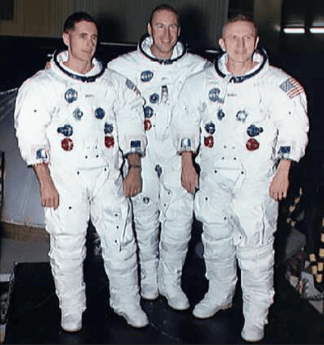 Apollo 8 Crew (L-R) Lunar Module Pilot William “Bill” Anders, Commander Jim Lovell, Command Module Pilot Frank Borman. [NASA]