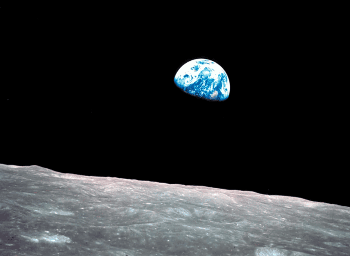 The iconic photograph “Earthrise” taken by William Anders as Apollo 8 orbited the moon. [NASA]