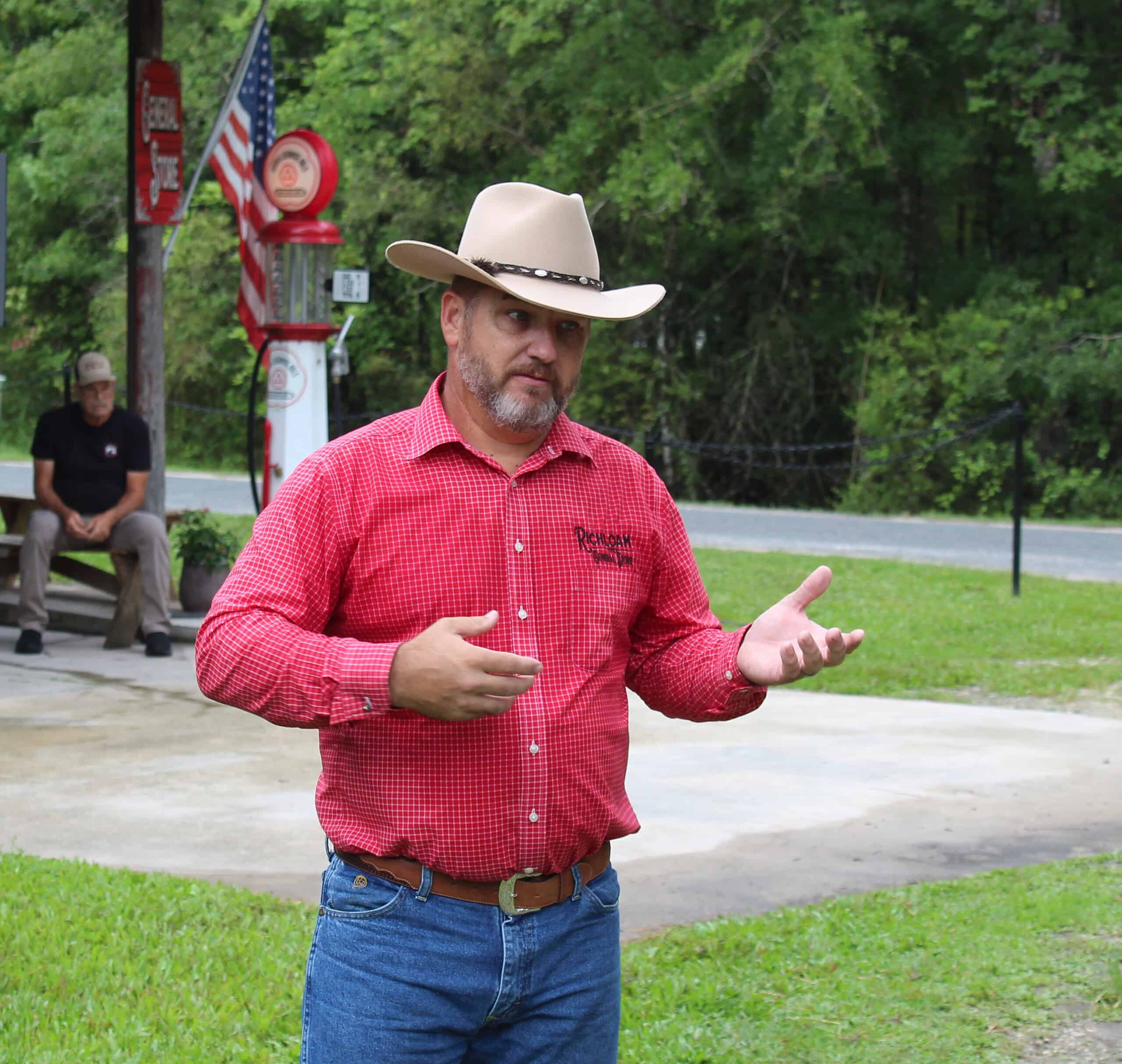 Eric Burkes speaks to the crowd during Saturday's groundbreaking of the Richloam Museum. [Photo by Austyn Szempruch]