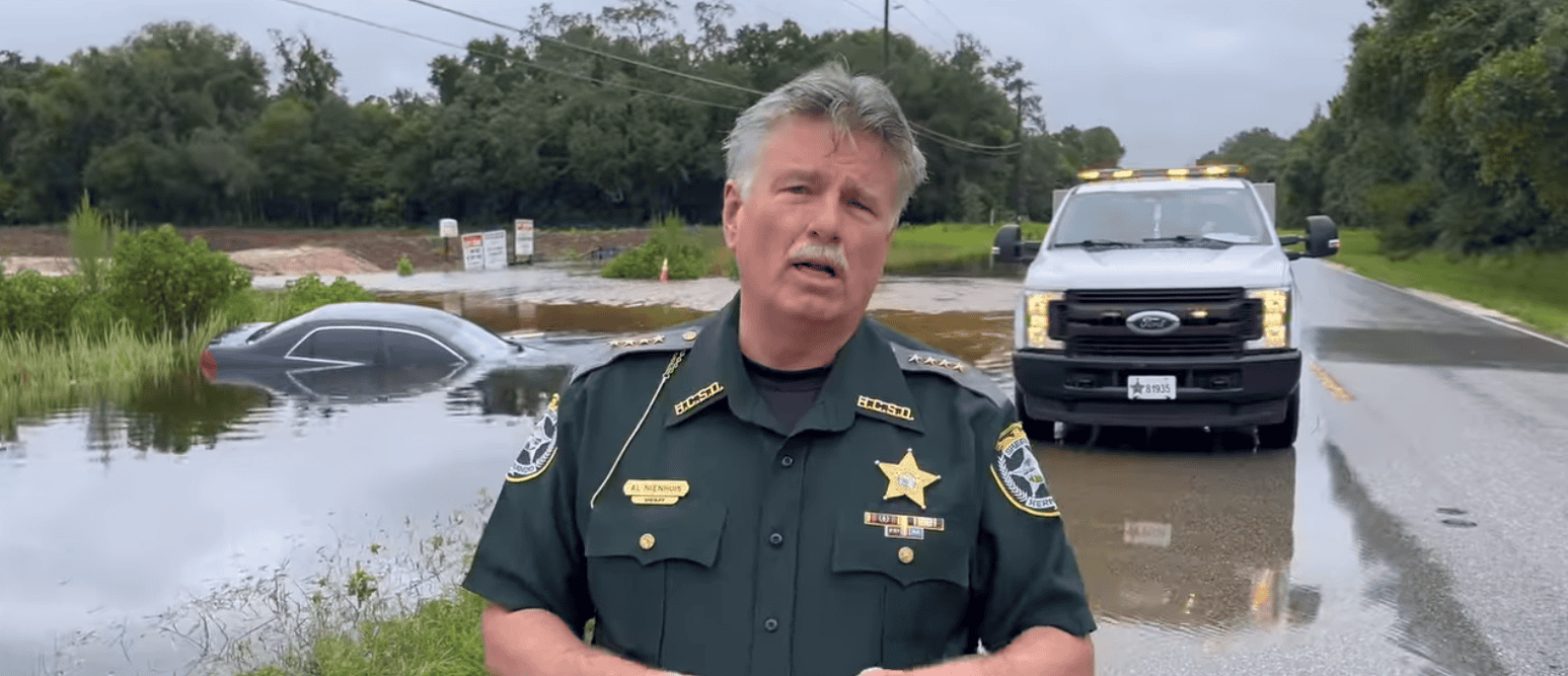 Sheriff Nienhuis talks about a vehicle that hydroplaned on Wiscon in Brooksville. [HCSO/Screenshot]