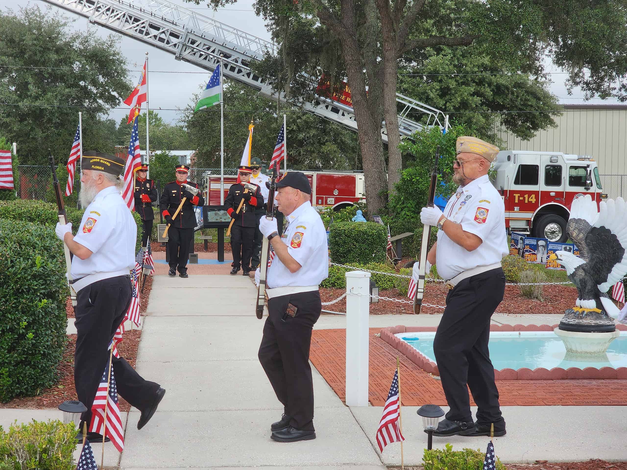 The Color Guard presents the colors at the local VFW Post during Wednesday's 9/11 remembrance. [Photo by Austyn Szempruch]