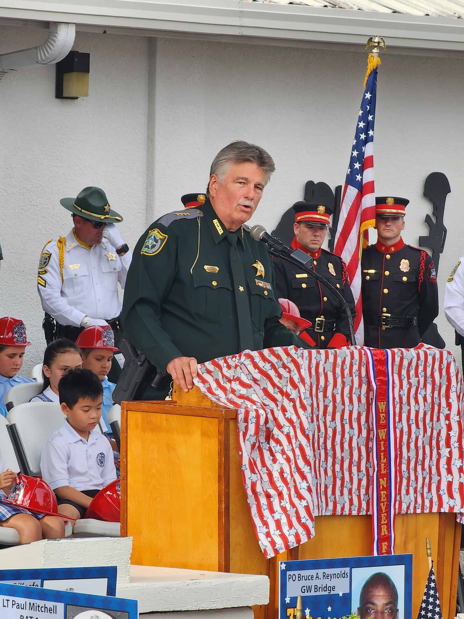 Hernando County Sheriff Al Nienhuis speaks at Wednesday's 9/11 remembrance. [Photo by Austyn Szempruch]