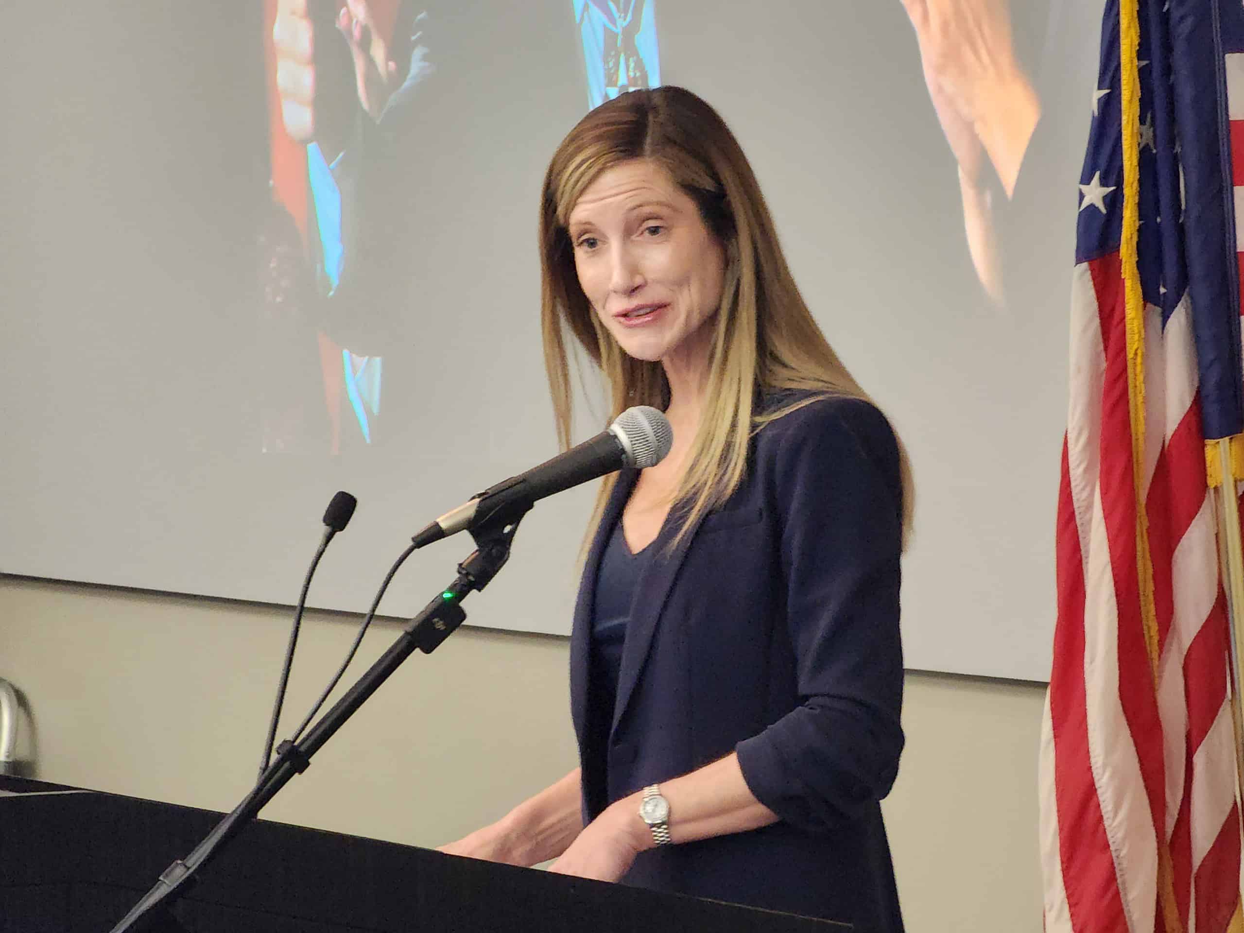 Top left: Rush Limbaugh's Presidential Medal of Freedom was on display at the sign unveiling ceremony. Center: Kathryn Limbaugh makes remarks at the ceremony. Top right: Limbaugh's EIB Network Golden Mic on display. [Photo Credits: Austyn Szempruch]