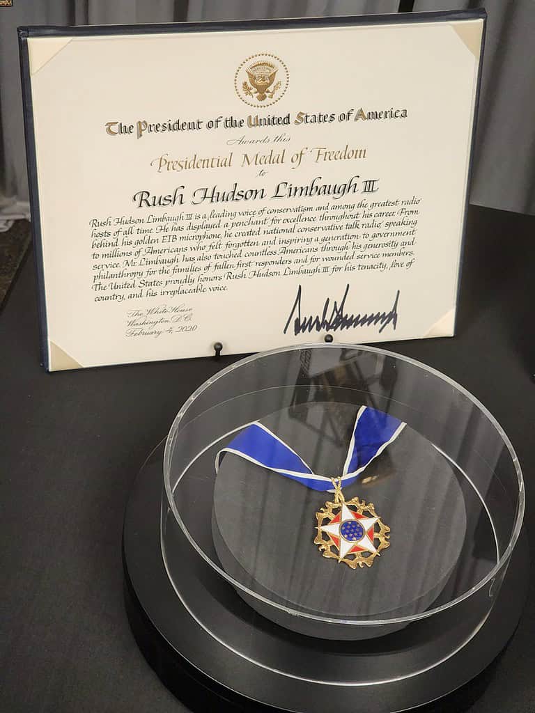 Rush Limbaugh's Presidential Medal of Freedom was on display at the sign unveiling ceremony.  [Credit: Austyn Szempruch]