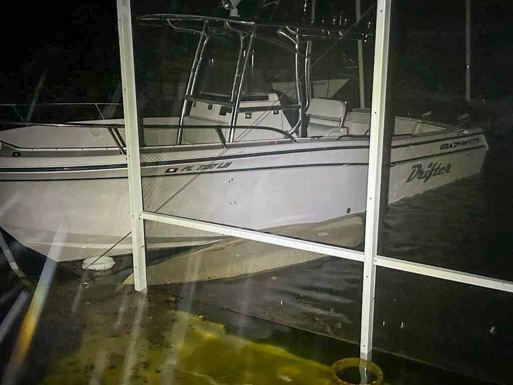 Jamie Williamson’s security camera caught the moment when a neighbors boat entered his lanai. [Courtesy of Jamie Williamson]