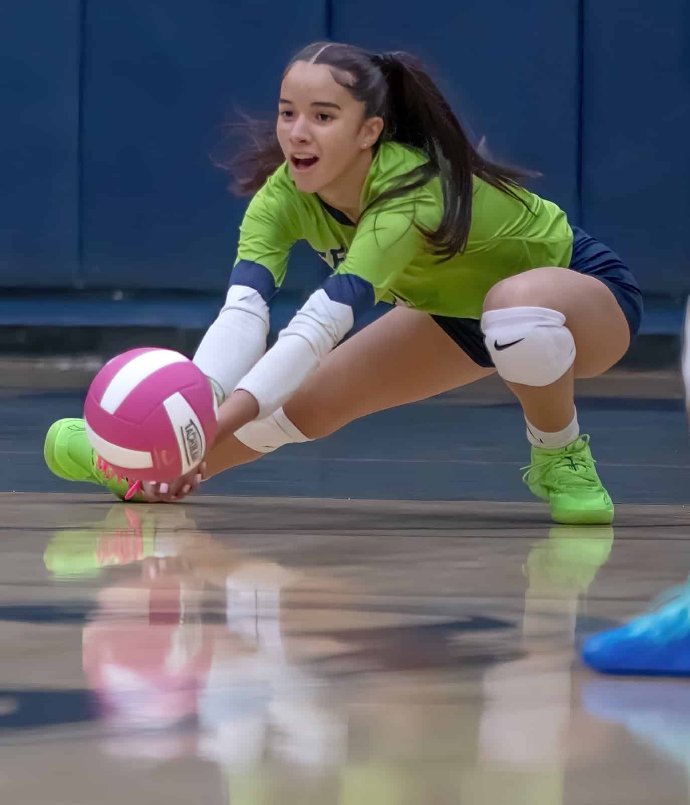 Central High, libero, 1, Jaylene Sanchez works for a dig in the match with visiting Nature Coast Tech. [Photo by Joe DiCristofalo]