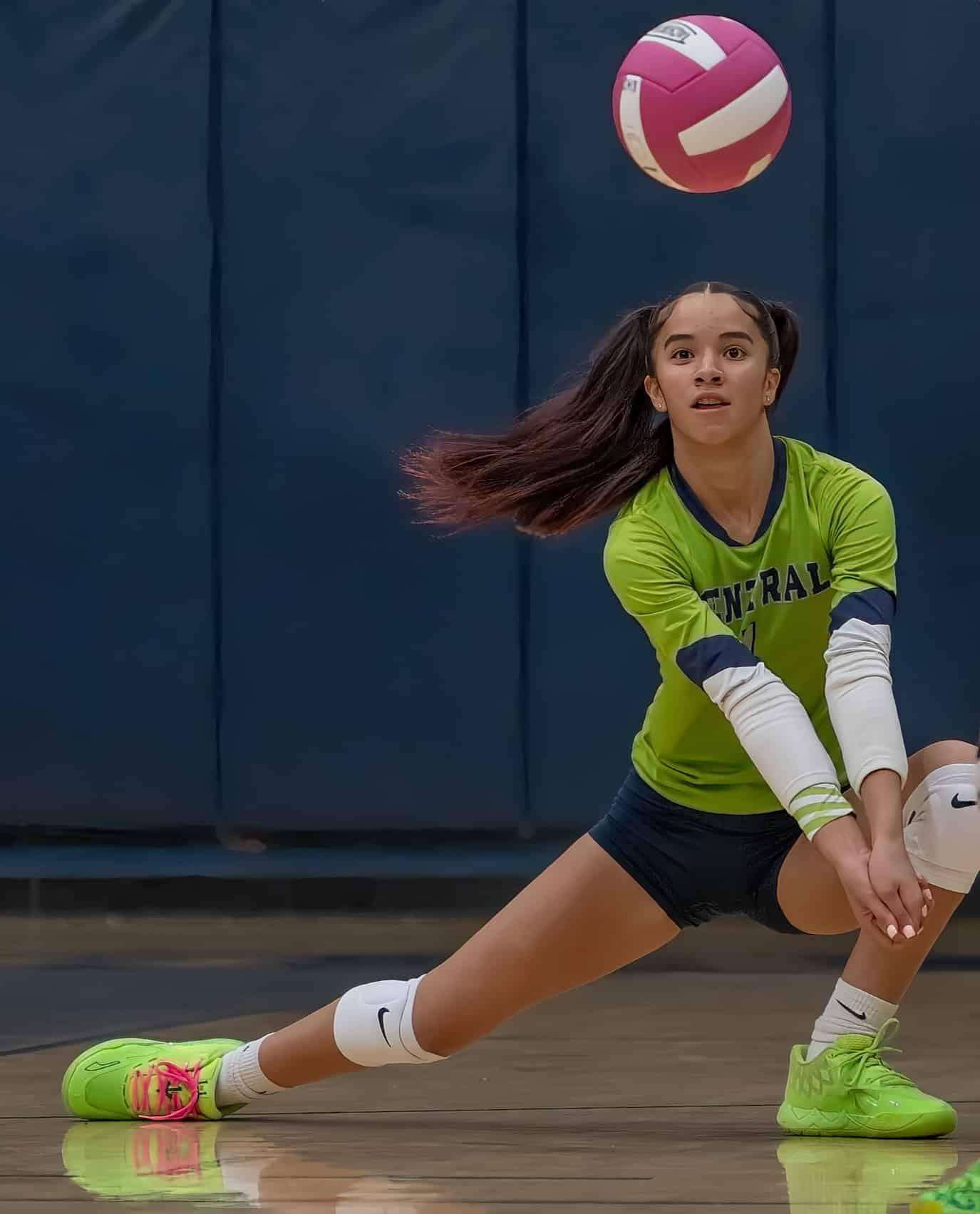 Central High, libero, 1, Jaylene Sanchez concentrates on returning a serve in the match with visiting Nature Coast Tech. [Photo by Joe DiCristofalo]