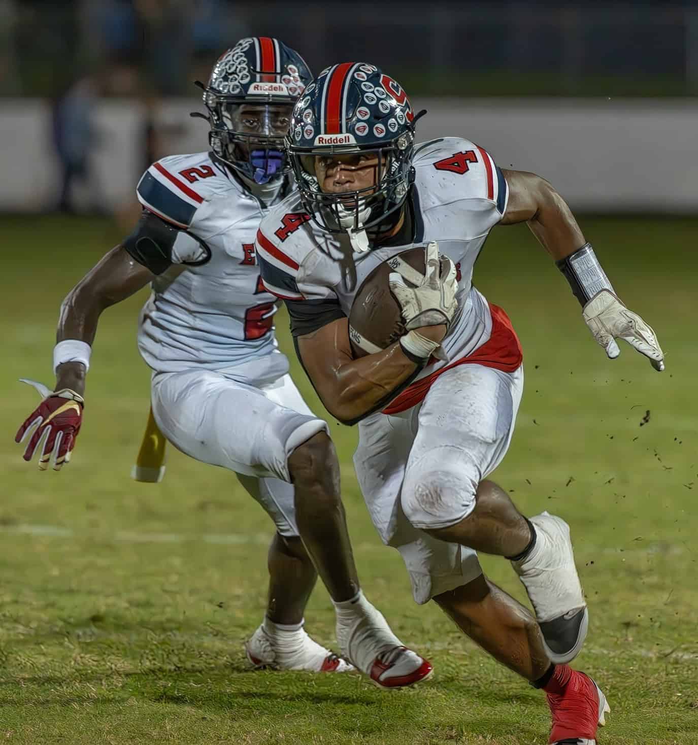 Springstead High, 4, Connor Mccazzio turns the corner on this long touchdown run in the "Glory Days Burger Bowl Game" Friday versus Hernando High. Photo by [Joseph DiCristofalo]