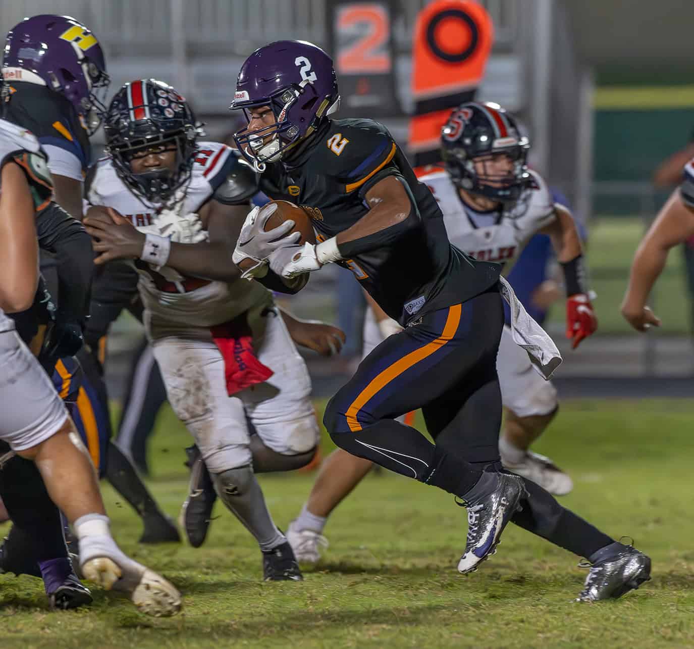 Hernando High, 2, Gabriel Sansone rushes against Springstead High Friday at Tom Fisher stadium. [Photo by Joe DiCristofalo]