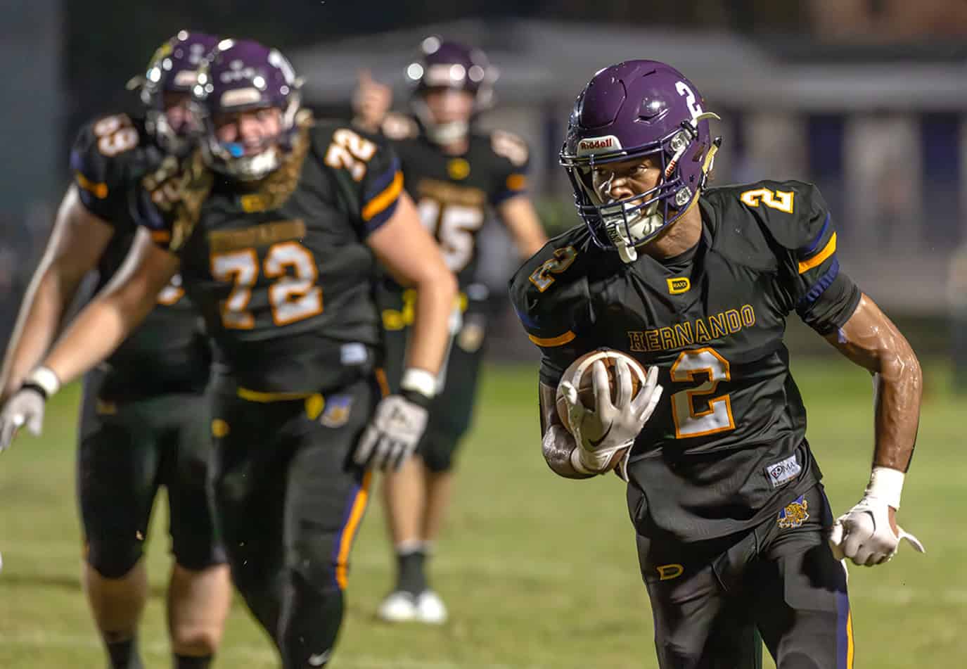 Hernando High, 2 , Gabriel Sansone looks for yardage against Springstead High Friday at Tom Fisher stadium. [Photo by Joe DiCristofalo]