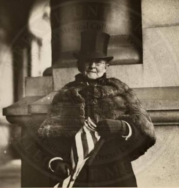 Dr. Mary Walker in top hat and fur. [Photo courtesy of Drexel University Legacy Center, College of Medicine]