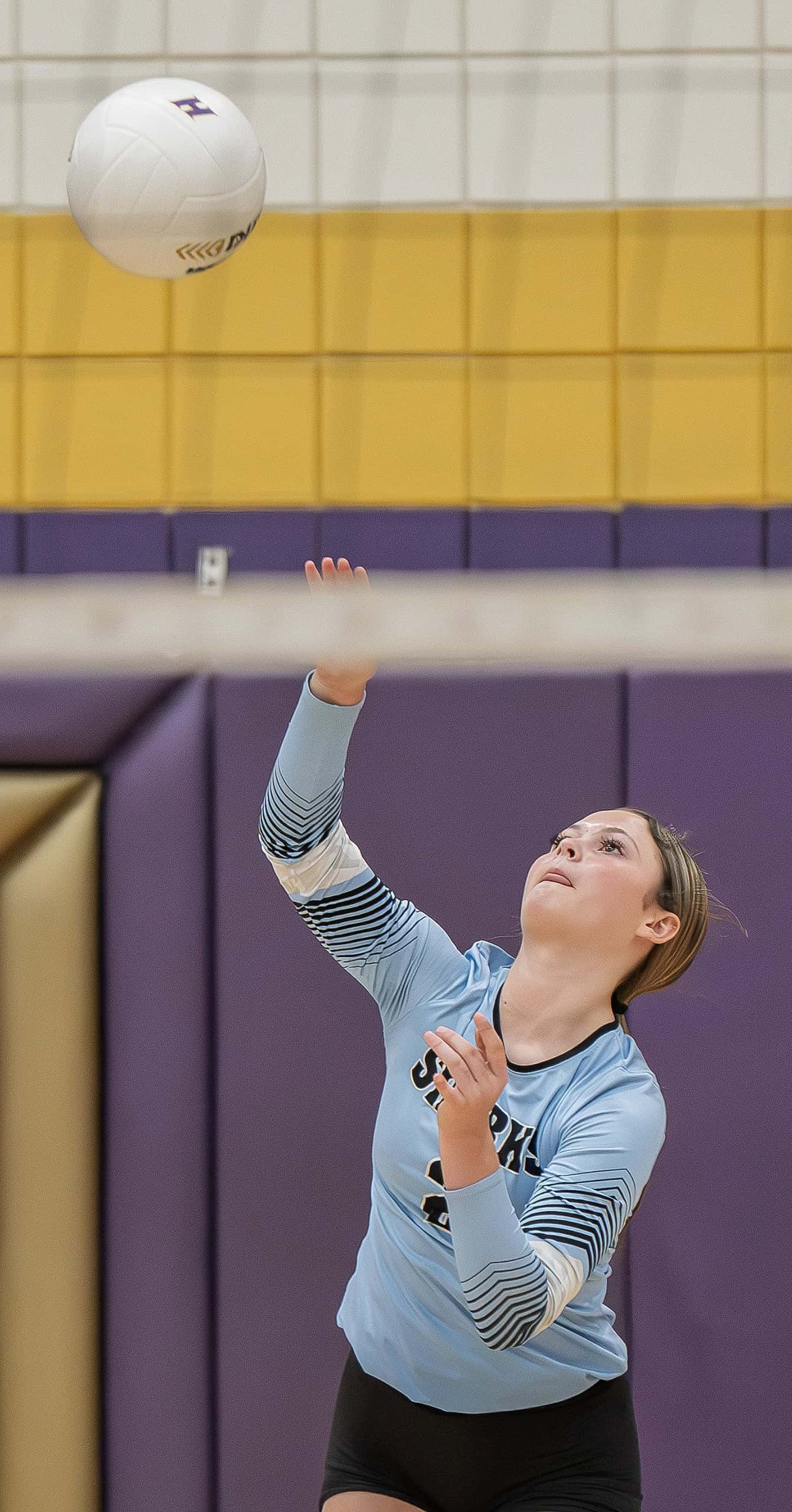 Nature Coast Tech, 2, Gabby Larocca ran off eleven straight service points in the first set of the 4A District 8 playoff match with Citrus High. [Photo by Joe DiCristofalo]