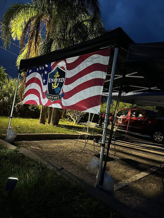 United Cajun Navy banner at VFW Post in Hernando Beach.