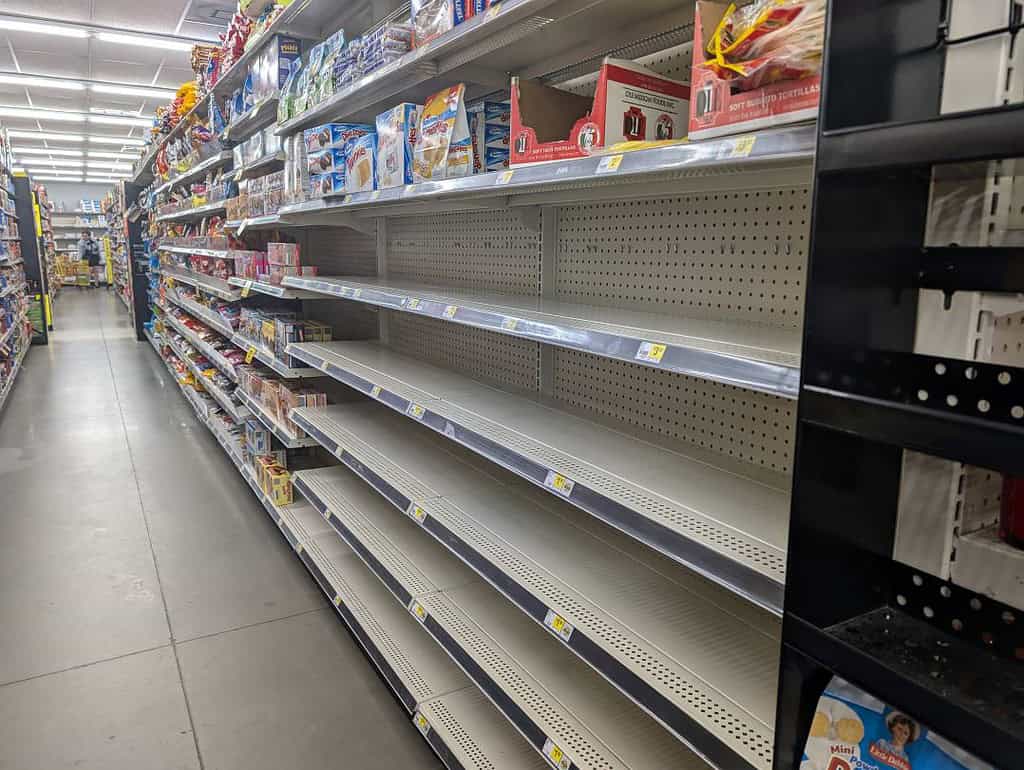 Empty shelves at Dollar General on Sherman Hills Boulevard. [Credit: Hanna Maglio]