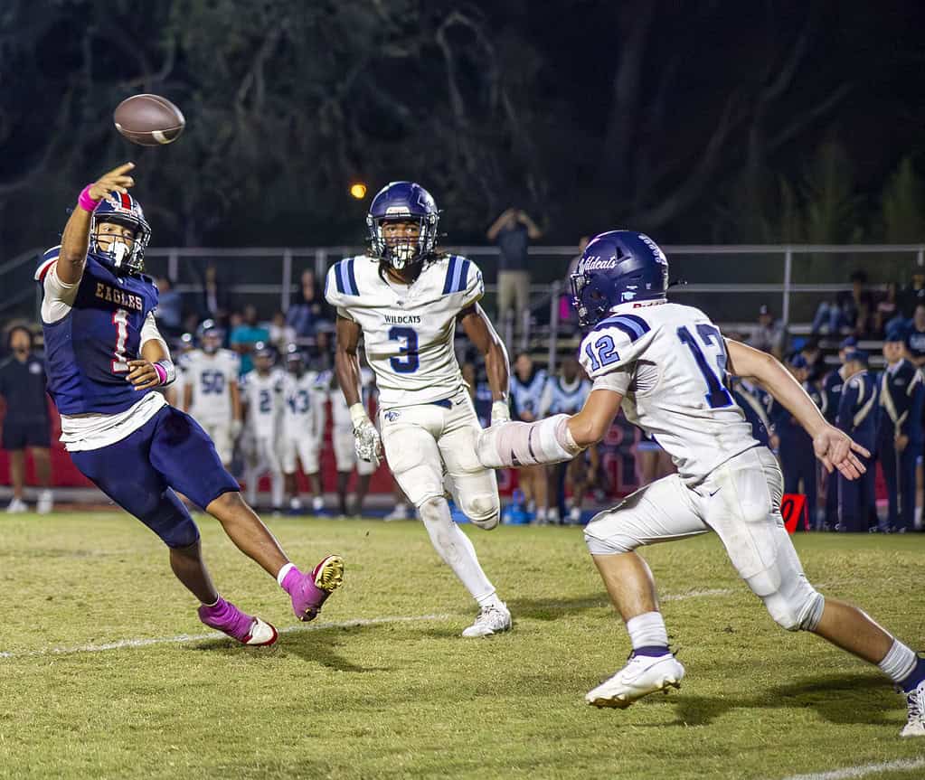 Springstead Eagles' Quarterback Gio Martinez passing the ball. (Photo by Hanna Maglio)