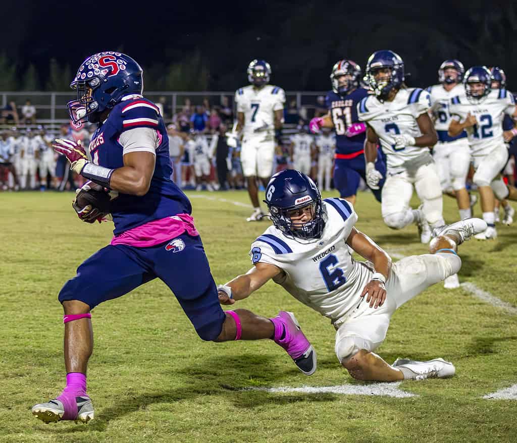 Eagle's fullback Connor Mccazzio evades tackle from Wildcat's Cain Huff. (Photo by Hanna Maglio)