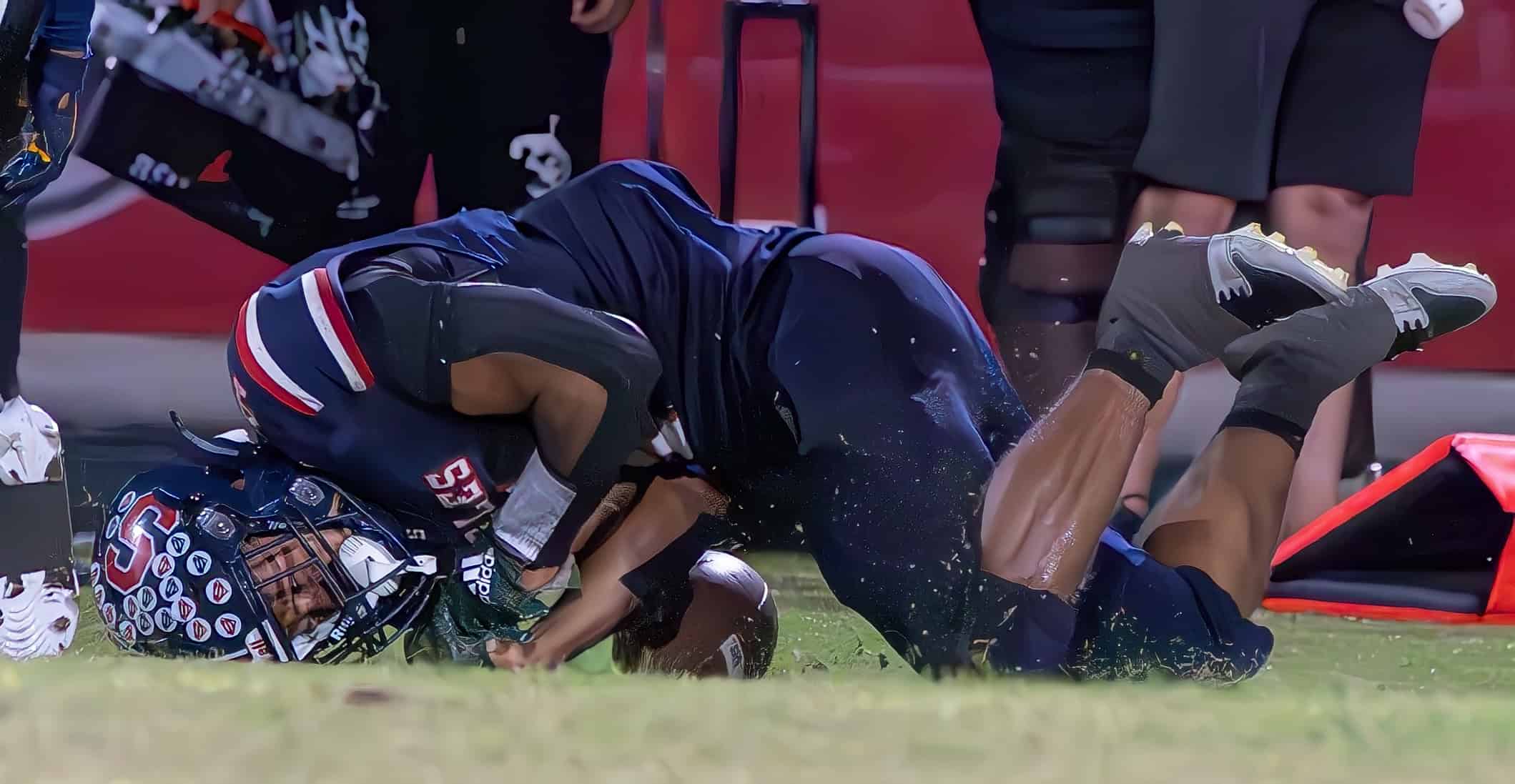 Springstead High, 4, Connor Mccazzio lost a lunging catch attempt in the game versus Gaither High Thursday at Booster Stadium. The catch was ruled incomplete as he lost the ball with contact on the ground. [Photo by Joe DiCristofalo]