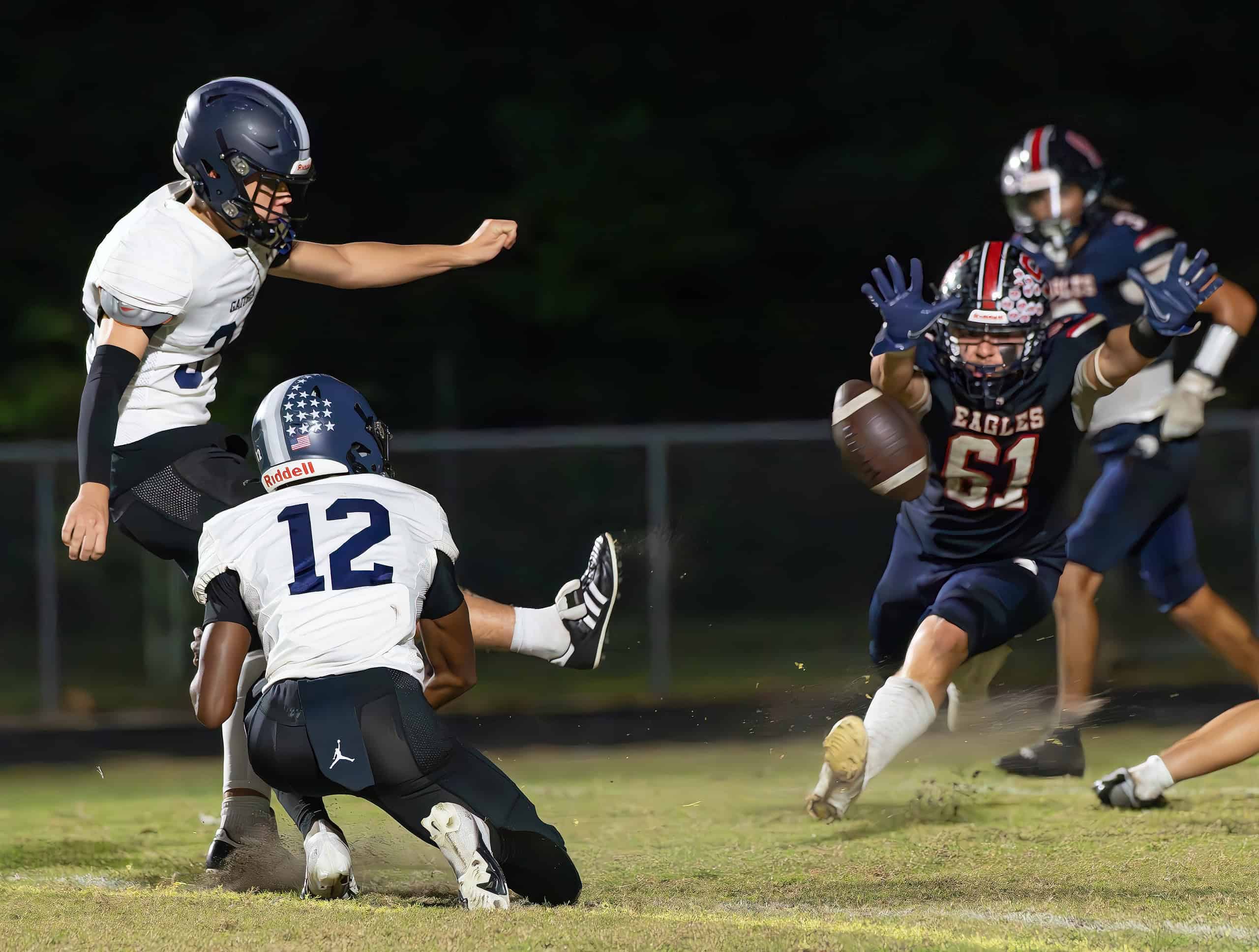 Springstead High ,61, Brenden Hoepker could not block this extra point attempt by Gaither High ,3, Marcus Hicks Thursday night. [Photo by Joe DiCristofalo