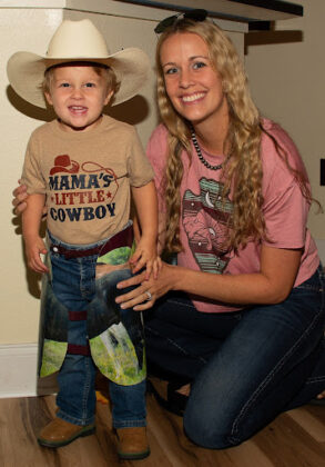 Feed Bag Fashion Show contestants Rigs and Kayla Farrell prepare for the show at the Cowboy Festival November 16, 2024.