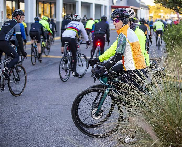 Riders wait to begin the Hilly Hundred in Brooksville, Fla., on Saturday, December 7, 2024. [Credit: Hanna Maglio]