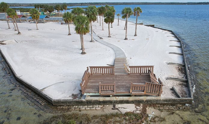 Extensive damage is visible to the pier. [Credit: Mark Stone]