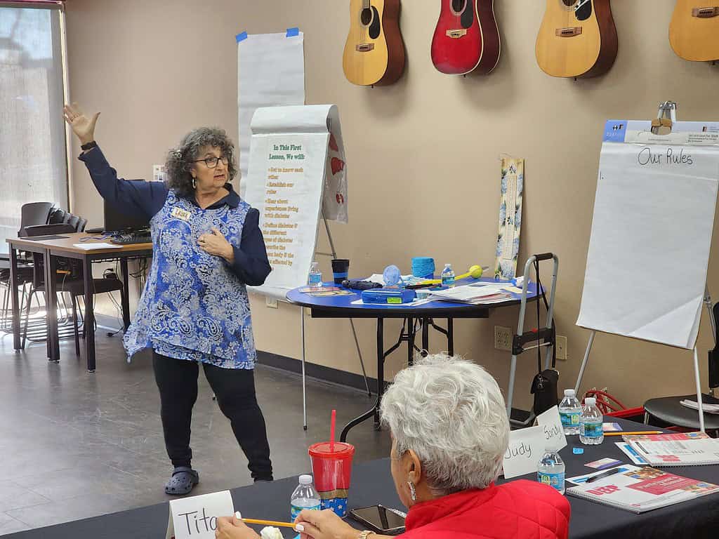 Education Consultant Laura Gamba teaches a class at the YMCA. [Photo credit: Austyn Szempruch]