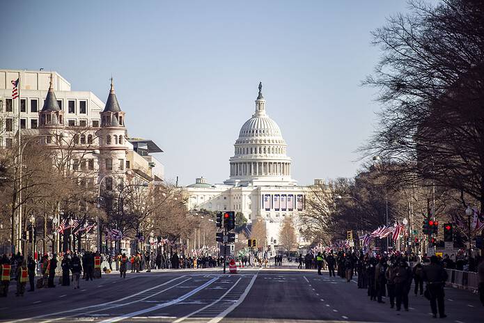 People line the street near the Capitol Building on Inauguration Day, Jan. 20, 2025. [Credit: Hanna Fox Maglio]