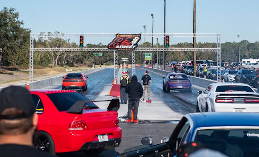 Drivers begin their timed race on the “8th Street” drag strip at Leadfoot City on December 21, 2024. [Photo credit Jennifer Nott]