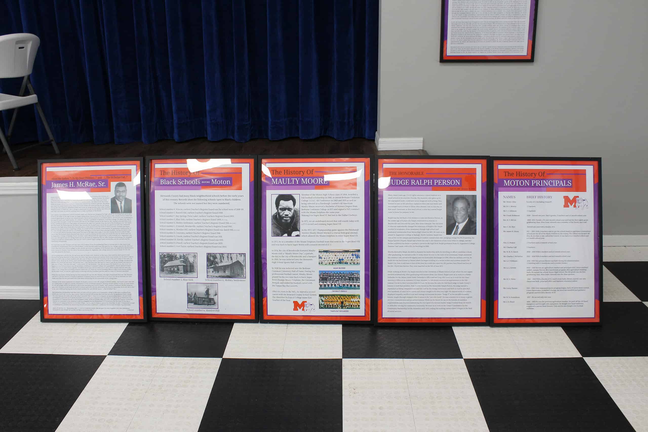 Several of the displays on Moton High School history. [Photo credit Austyn Szempruch]