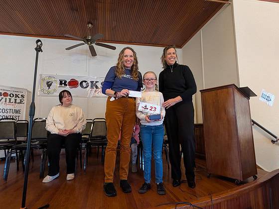 Booksville spelling bee winner Anna Sexton, 2nd grade with Natalie Kahler (left) and Lara Dedmon (right).