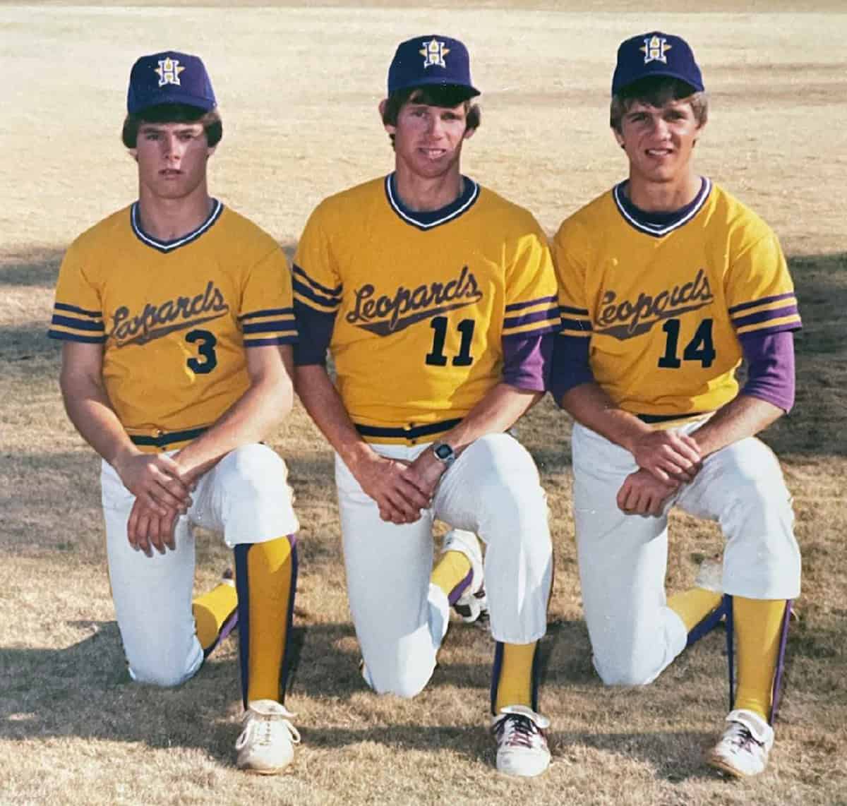 Eddie Looper, left, and Tim Sims, right ,with coach Ernie Chatman, middle, as Hernando High seniors in 1982. [Photo courtesy of Tim Sims]