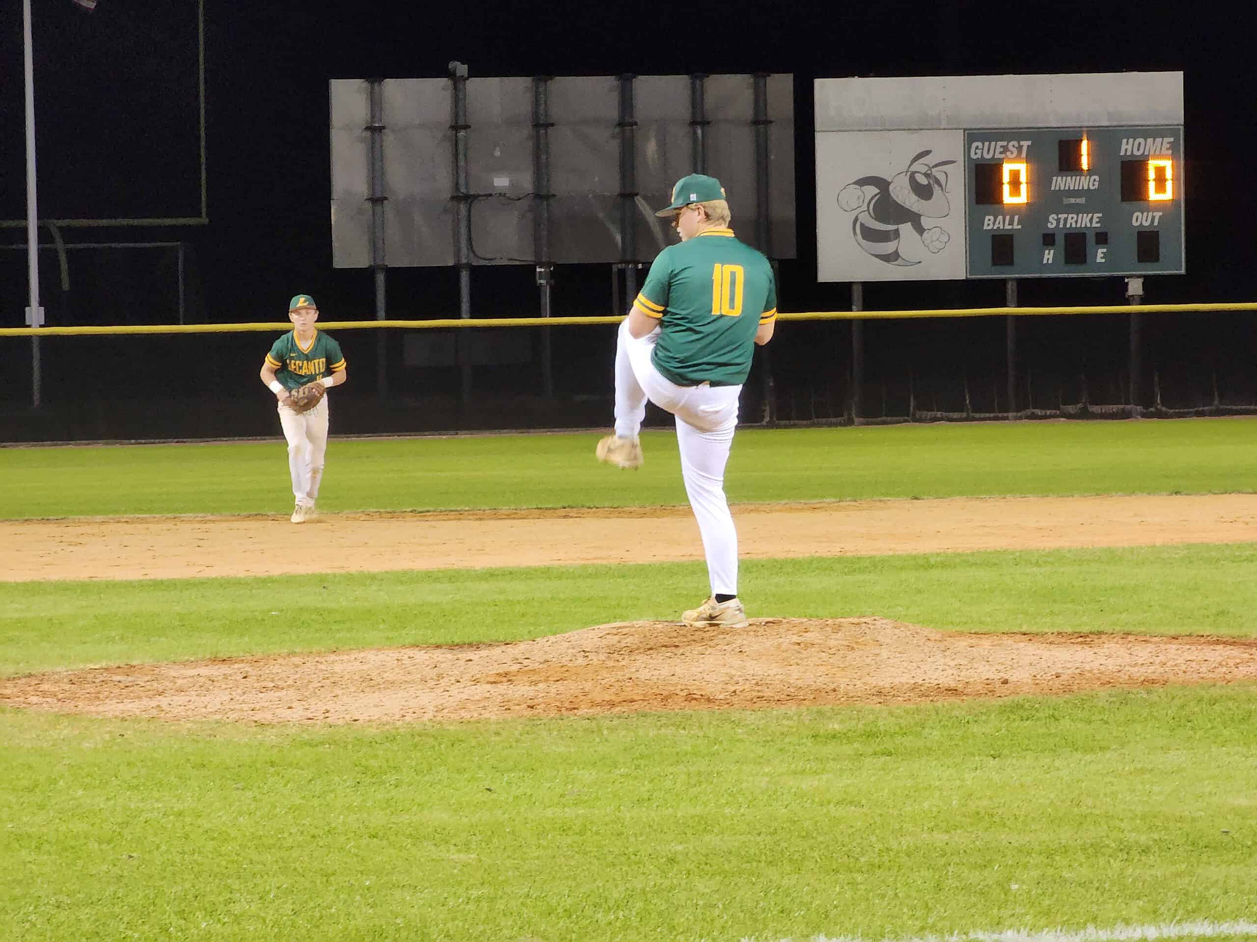 Lecanto's, 10, Brayden Aungst winds up to pitch in Weeki Wachee's 5-4 victory on Tuesday. [Photo by Austyn Szempruch]