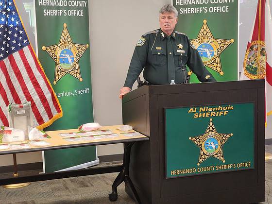 Sheriff Al Nienhuis talks details of the narcotics bust at Wednesday's press conference. [Austyn Szempruch]