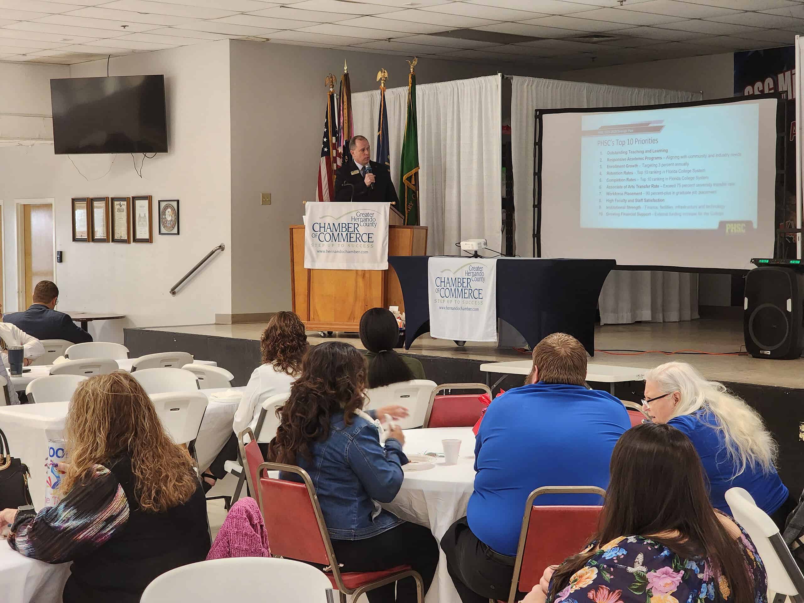 PHSC President Dr. Jesse Pisors addresses the GHCCC members on Wednesday, Feb. 26, 2025.   [Photo by Austyn Szempruch]