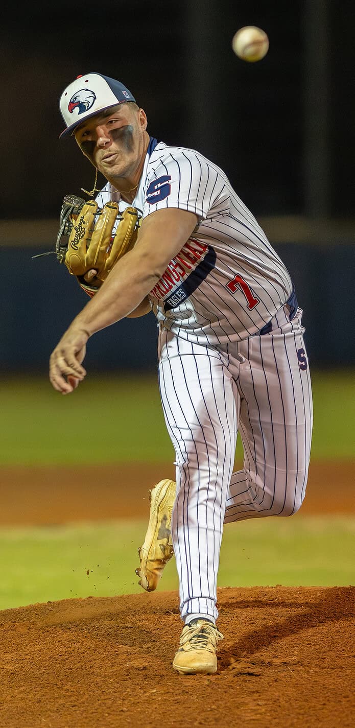 Springstead High's Dalton Williams started on the mound for the Eagles in Friday night's home game with Central High. [Photo by Joe DiCristofalo]