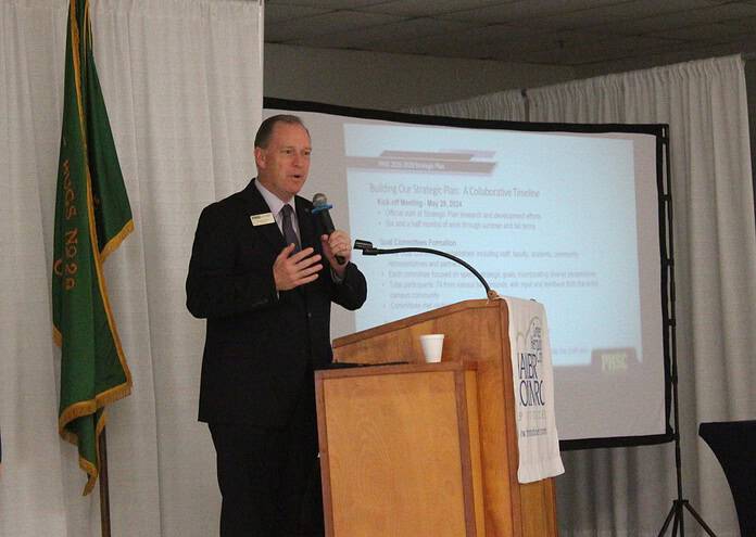 PHSC President Dr. Jesse Pisors addresses the GHCCC members on Wednesday, Feb. 26, 2025. [Photo by Austyn Szempruch]